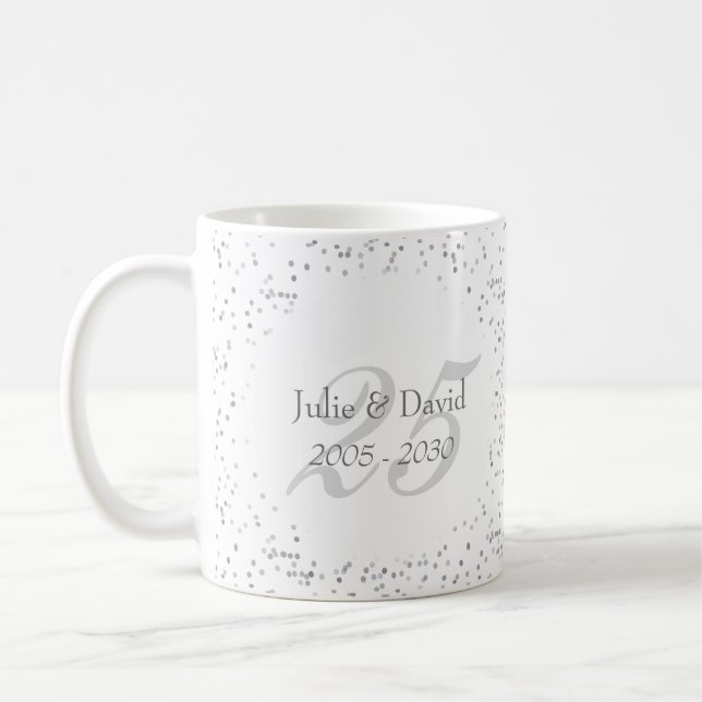 25th Wedding Anniversary Silver Stardust Confetti Coffee Mug (Left)