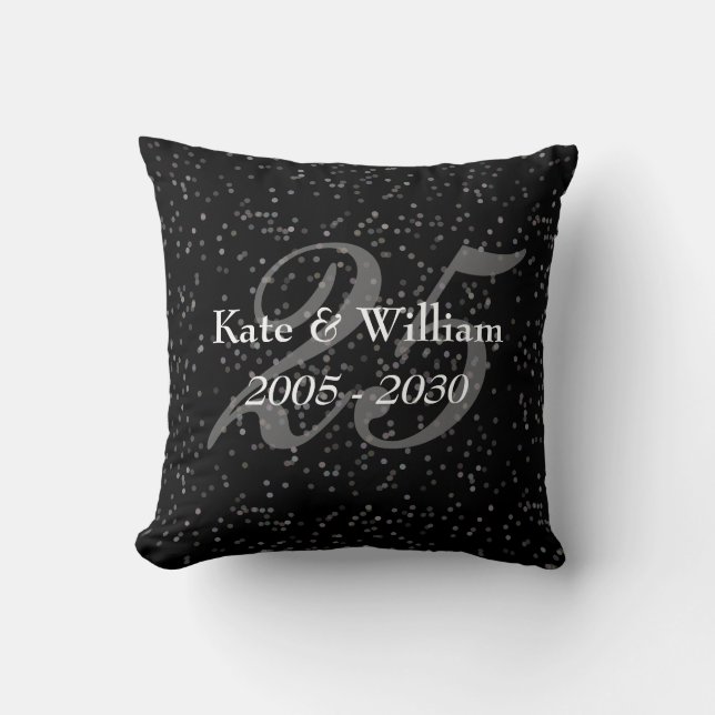 25th Wedding Anniversary Silver Stardust Confetti Cushion (Front)