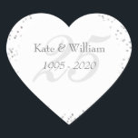 25th Wedding Anniversary Silver Stardust Confetti Heart Sticker<br><div class="desc">25TH WEDDING ANNIVERSARY SILVER STARDUST CONFETTI CELEBRATION HEART STICKERS. Beautifully personalised with your names and dates in faux silver over a delicate 25 (or monogram initial) on a delicate silver stardust confetti background. Use for anniversary celebrations or more. Designed by Pure Piglet© at www.zazzle.com/purepiglet*.</div>