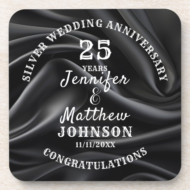 25th WEDDING ANNIVERSARY Silver Wedding Editable Coaster (Front)