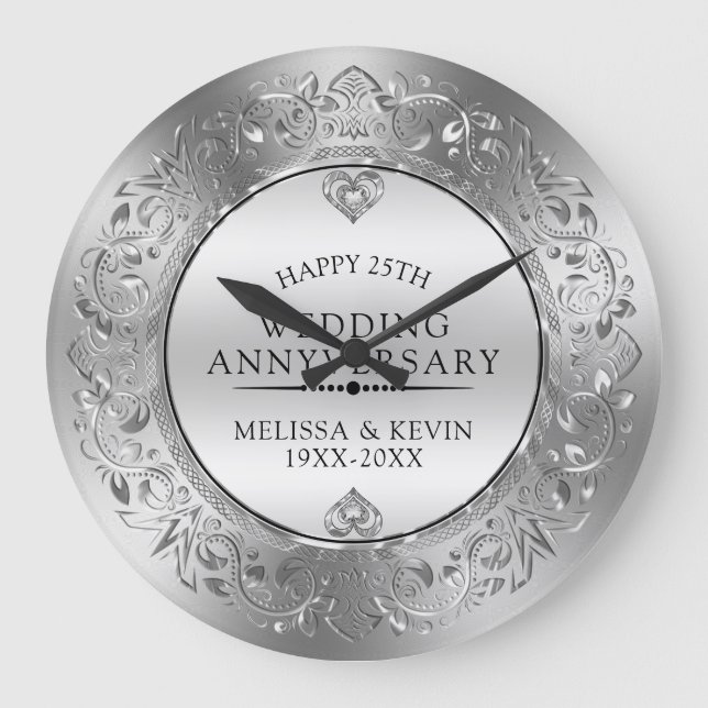25th wedding anniversary silver & white diamonds 2 large clock (Front)