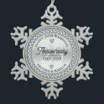 25th Wedding Anniversary Silver & White Diamonds Snowflake Pewter Christmas Ornament<br><div class="desc">Commemorate your 25 years of marriage with this ornament design,  featuring images of silver and white diamonds on a background with personalizable black typography. It's a cool way to remember your silver wedding day.</div>