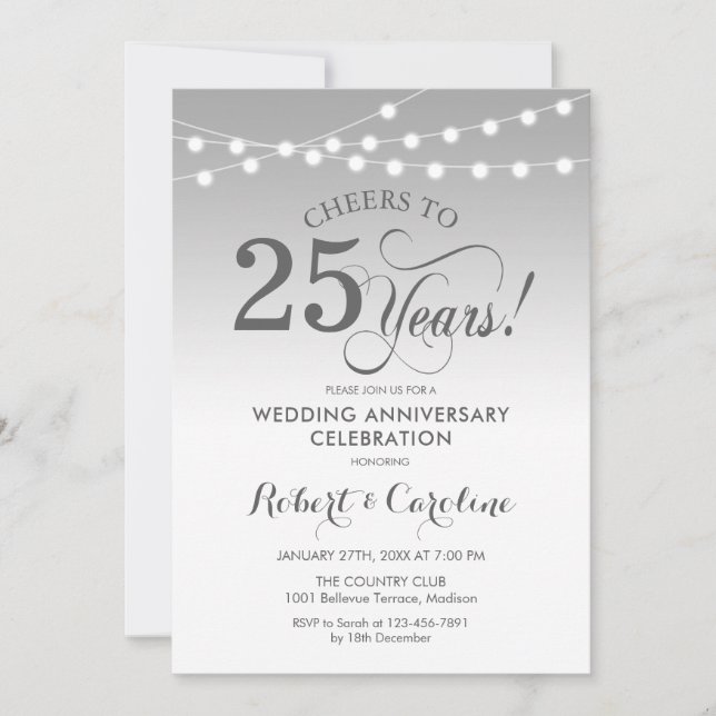 25th Wedding Anniversary - Silver White Invitation (Front)