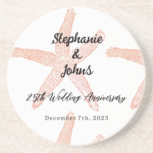 25th Wedding Anniversary Starfish Custom Name Gift Coaster (Front)
