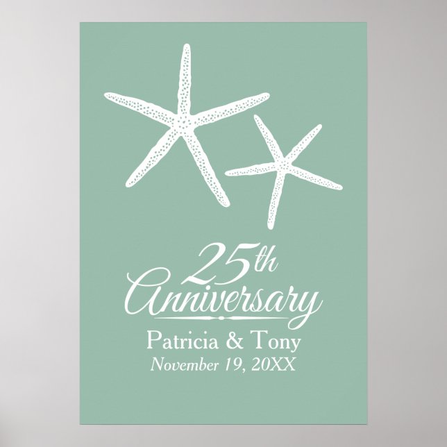 25th Wedding Anniversary Starfish Personalised Poster (Front)