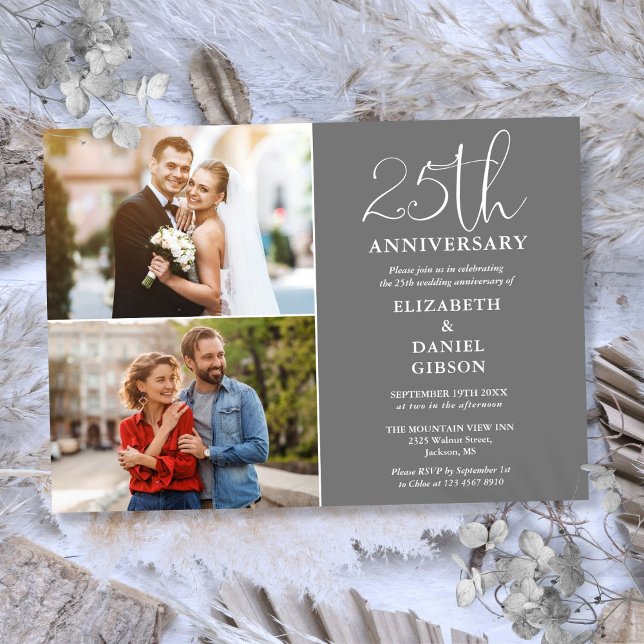 25th Wedding Anniversary Then And Now 2 Photo Invitation (25th Wedding Anniversary Then And Now 2 Photo Invitation)