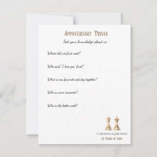 25th Wedding Anniversary Trivia Game Elegant Gold Card