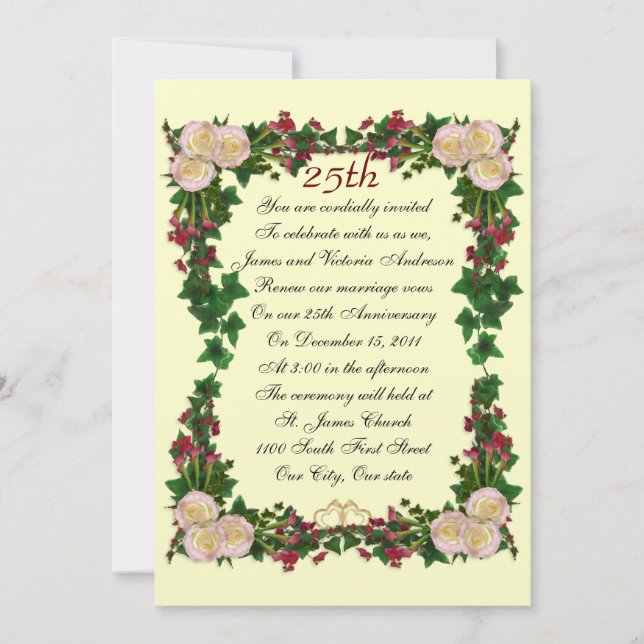 25th Wedding anniversary vow renewal invitation (Front)