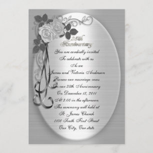 25th Wedding anniversary vow renewal White roses Invitation