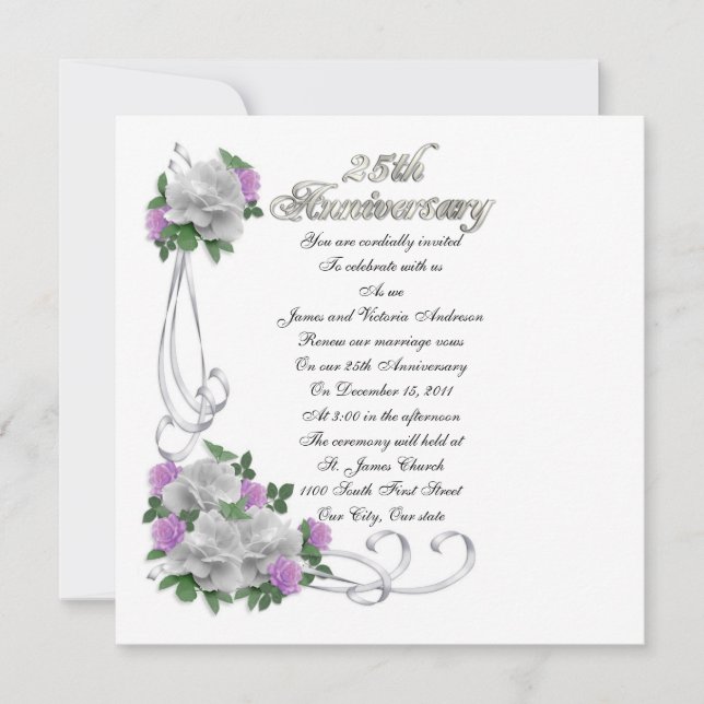 25th Wedding anniversary vow renewal White roses Invitation (Front)