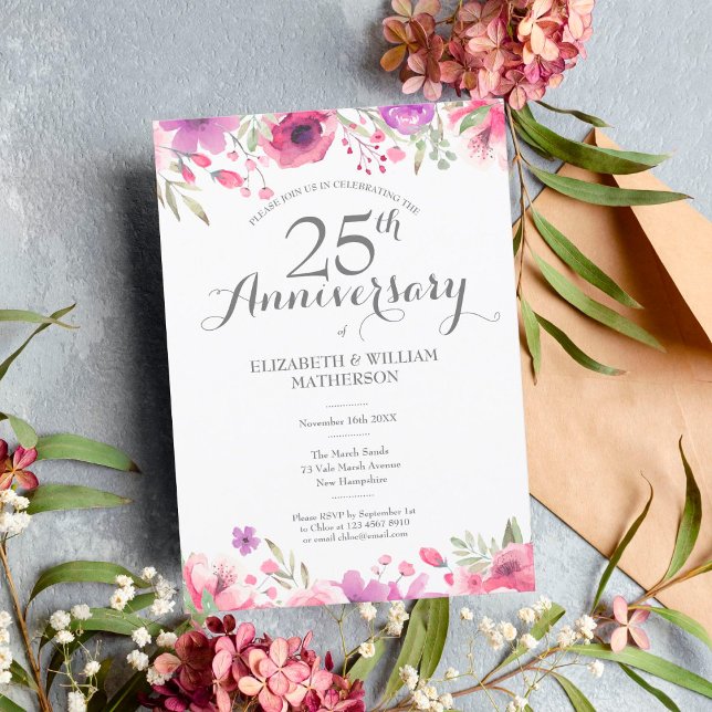 25th Wedding Anniversary Watercolor Floral Invitation (Creator Uploaded)