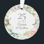 25th Wedding Anniversary Watercolor Roses Floral Ornament<br><div class="desc">Featuring a delicate watercolour floral garland,  this chic botanical 25th wedding anniversary keepsake can be personalised with your special anniversary information in an elegant silver text. Designed by Thisisnotme©</div>