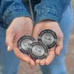 25th Wedding Anniversary-Wedding Horse & Carriage 6 Cm Round Badge<br><div class="desc">Glamourous elegant 25 wedding anniversary commemorative plate. Black and silver with diamonds accents. Wedding horse and carriage in black and silver grey. Customisable text. Fairy tale continues.</div>
