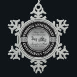 25th Wedding Anniversary-Wedding Horse & Carriage Snowflake Pewter Christmas Ornament<br><div class="desc">Glamourous elegant 25 wedding anniversary commemorative plate. Black and silver with diamonds accents. Wedding horse and carriage in black and silver grey. Customisable text. Fairy tale continues.</div>