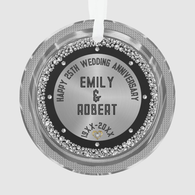 25th wedding Anniversary white diamonds & gold Ornament (Back)