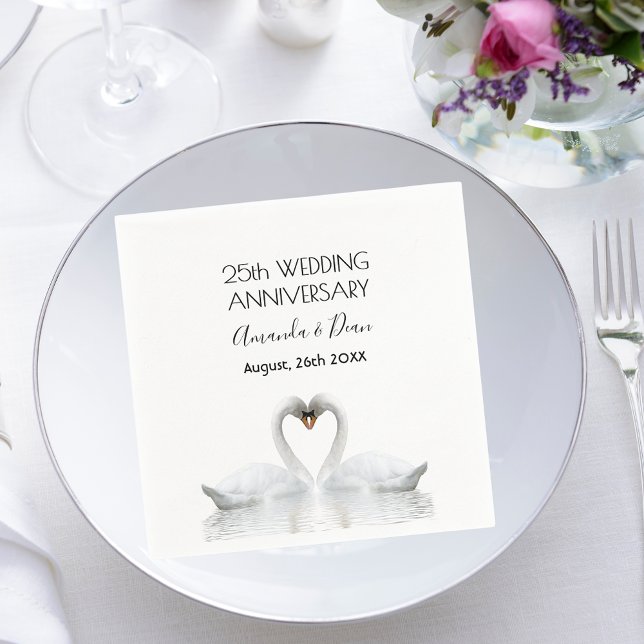 25th wedding anniversary white swan couple napkin (Creator Uploaded)