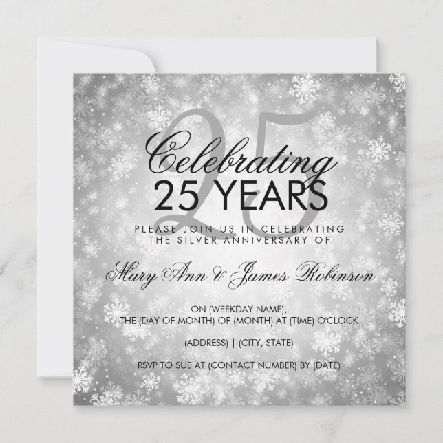 25th Wedding Anniversary Winter Wonderland Silver Invitation (Front)