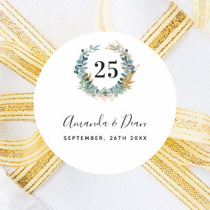 25th wedding annversary eucalyptus wreath classic round sticker
