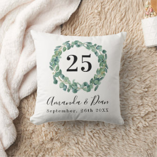 25th wedding annversary eucalyptus wreath cushion