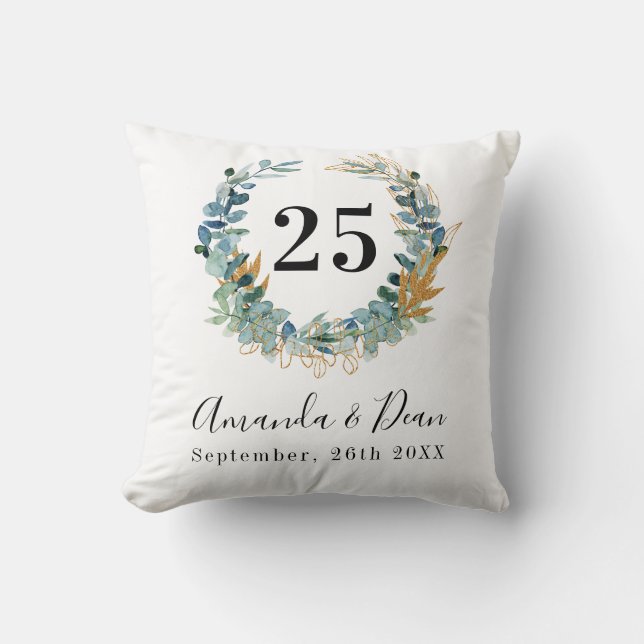 25th wedding annversary eucalyptus wreath cushion (Front)
