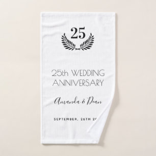 25th wedding annversary white black wreath bath towel set