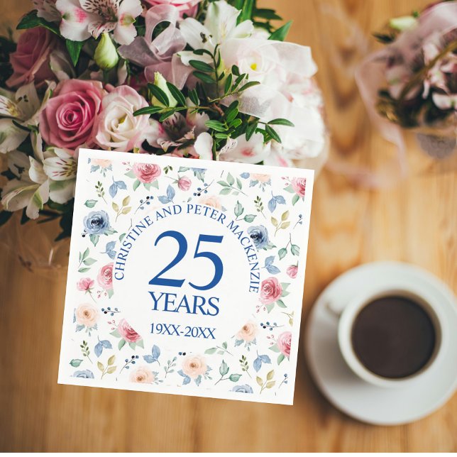 25th Wedding Blush Roses Anniversary Napkin (Creator Uploaded)