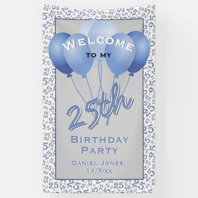 25th Welcome Blue/White Random Number Pattern Banner (Vertical)