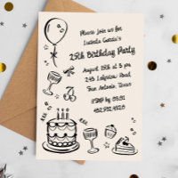 25th Whimsical Doodle Handwritten Birthday Party