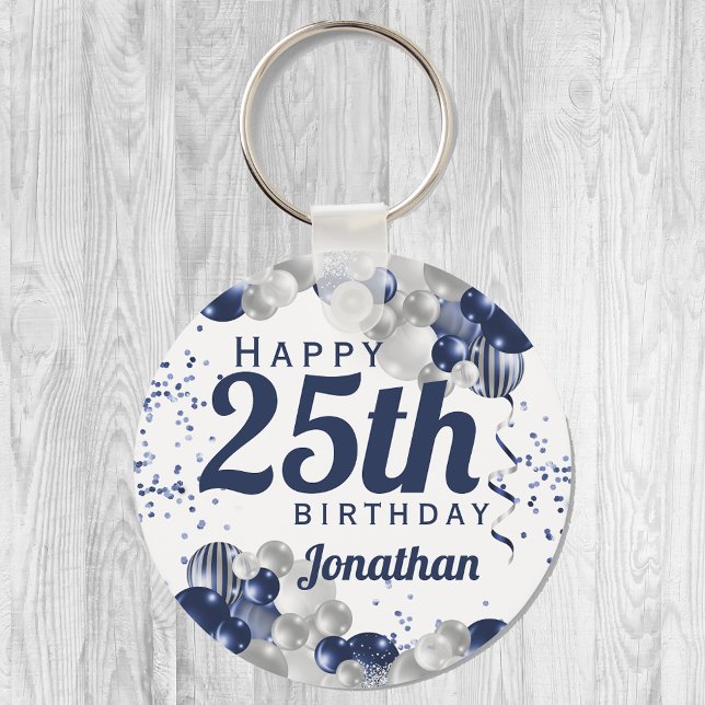 25thBirthday Navy Blue Balloons Key Ring (Creator Uploaded)