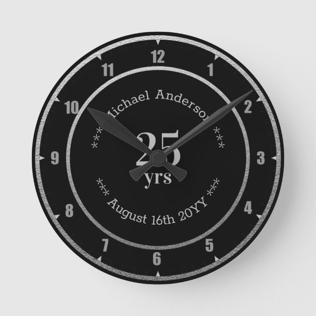 25yrs Retirement or Anniversary Personalized Round Round Clock (Front)