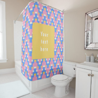 26036B Geometric Zigzag Wave Pink Blue Yellow Shower Curtain