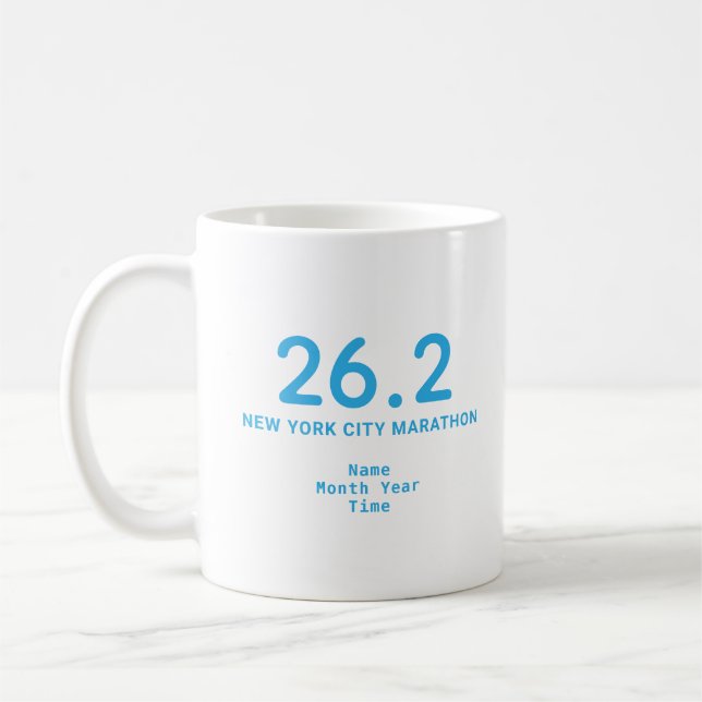 26.2 Marathon Runner Personalised Blue Coffee Mug (Left)