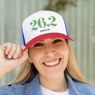 26.2 Marathon Running Bold Blue Yellow Text Trucker Hat