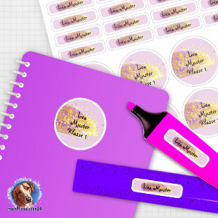 26 Namensaufkleber Pinselstrich Lila - Glitzer  