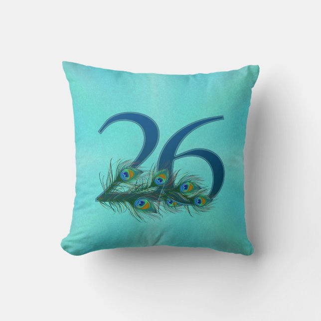 26 Peacock Feather Anniversary Elegant Cushion (Front)