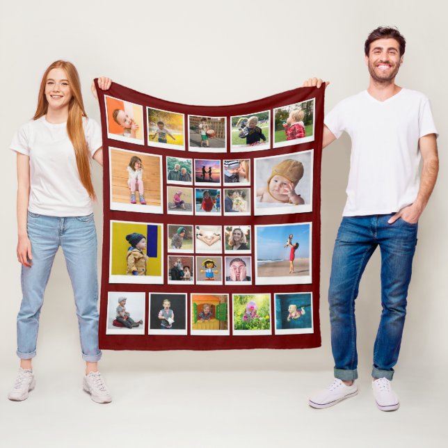 26 Photo Collage Template Modern Trendy Red Fleece Blanket (In Situ)