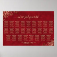 26 Table Crimson Red & Gold Wedding Seating Chart