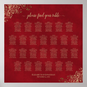 26 Table Gold Frills on Red Wedding Seating Chart