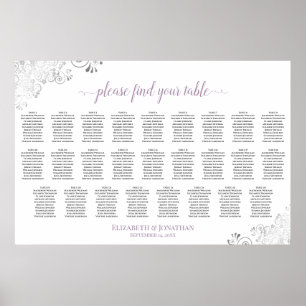 26 Table Seating Chart Lavender & Silver on White