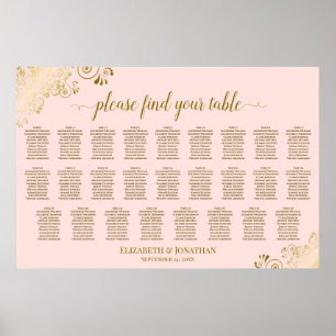 26 Table Wedding Seating Chart Blush Pink & Gold