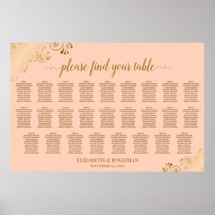 26 Table Wedding Seating Chart Coral Peach & Gold