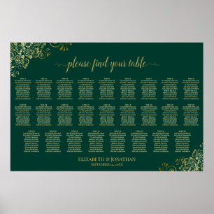 26 Table Wedding Seating Chart Emerald Green Gold