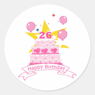 26 Year Old Birthday Cake Classic Round Sticker