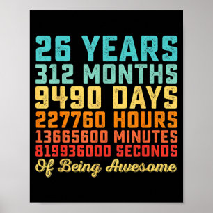 26 Years Old Birthday Quote Funny 26th B-Day Math Poster
