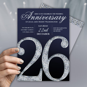 26th Anniversary Diamond Silver Dark Blue Years Invitation