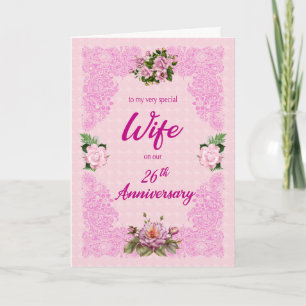26th Anniversary for Wife with Pink Roses Card