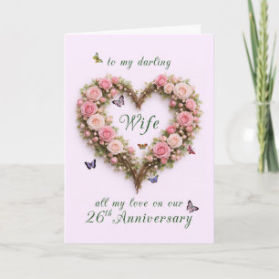 26th Anniversary for Wife with Roses Heart Card