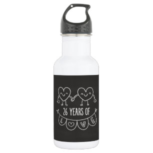 26th Anniversary Gift Chalk Hearts 532 Ml Water Bottle