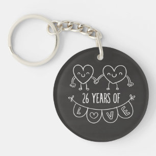 26th Anniversary Gift Chalk Hearts Key Ring