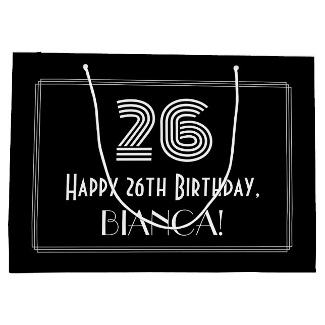 26th Birthday — Art Deco Inspired Look "26" & Name Large Gift Bag (Back)